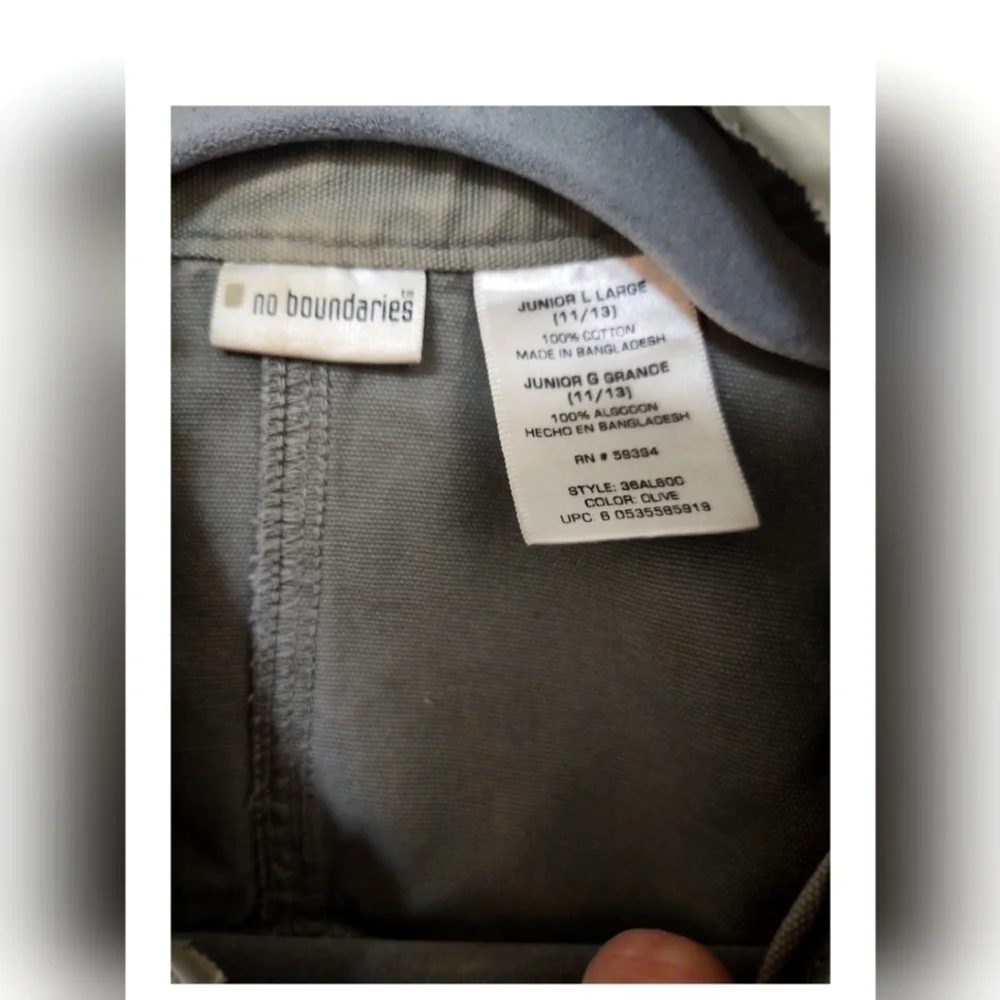 No Boundaries Canvas Olive Green Jacket Juniors 11/13 - Picture 3 of 4